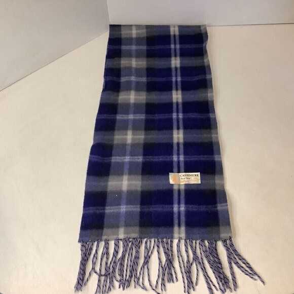 Royal Rossi Scarf 100% Cashmere Blue Plaid 44" Long Made Mongolia China - Picture 2 of 3
